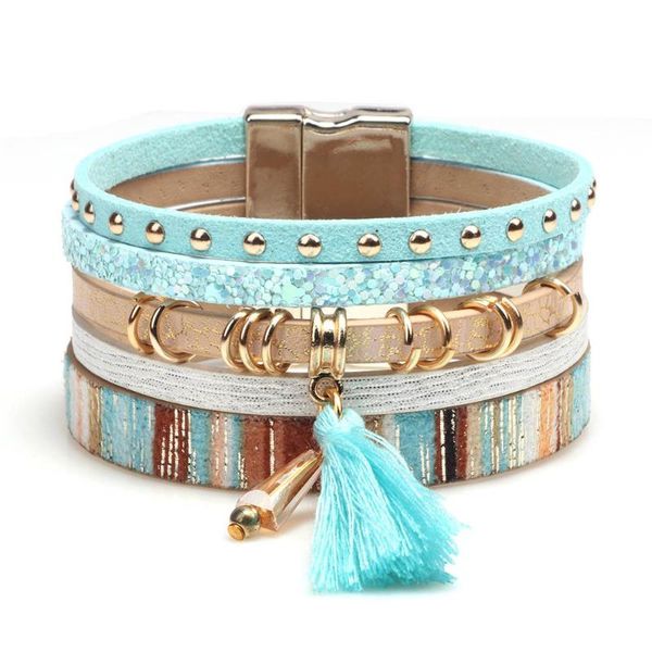 

tassel pendant bracelet multilayer bracelets for women rope metal charm bohemian leather bracelet female wide bracelets, Golden;silver