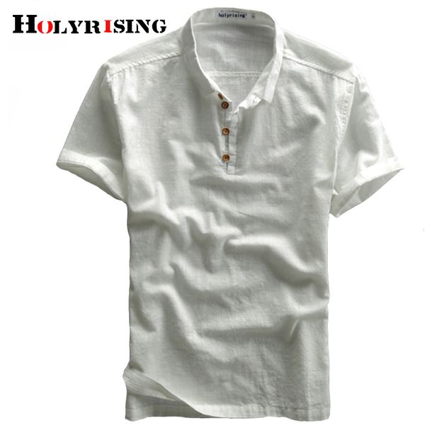

holyrising men shirt linen streetwear mens slim short sleeve blusa masculina soft men clothes breathable size -4xl 18864-5, White;black