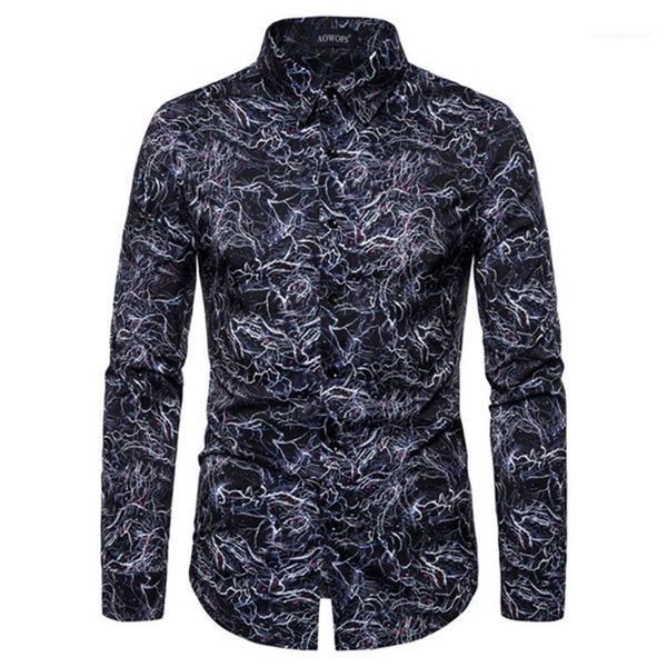 

long sleeved lapel neck shirts fashion mens shirts mens designer long sleeve shirts casual digital printed slim, White;black