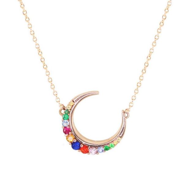 

chains 2021 trendy jewelry for women gold color fashion moon design with multi colorful cz zirconia gorgeous necklace, Silver