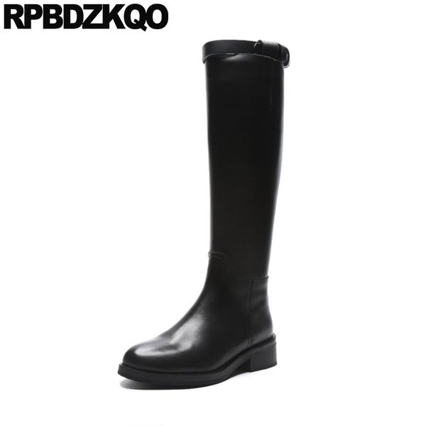 

equestrian knee high chunky long black heel shoes brand women winter boots genuine leather handmade tall riding wide calf