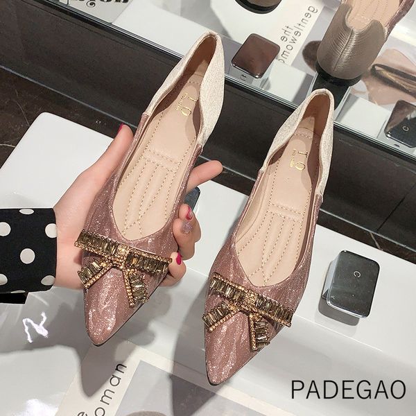 

fashion women flat 2020 korean style shallow butterfly-knot women shoes luxury crystal flat, Black