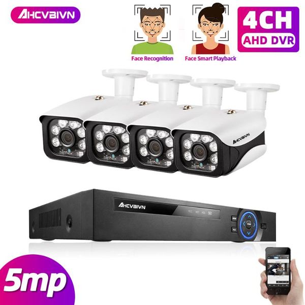 

4ch 5mp dvr nvr security camera system h.265 face detection 5.0mp ahd camera indoor outdoor cctv video surveillance kit