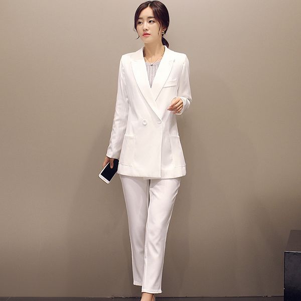 

jacket pants white women business suits double breasted ladies office uniform elegant pant suits female trouser suit custom mad