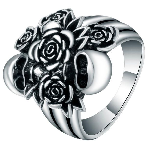 

hainon silver color skull biker rings for mens filled rose flower design punk rock mens finger rings jewelry anniversary gifts, Golden;silver