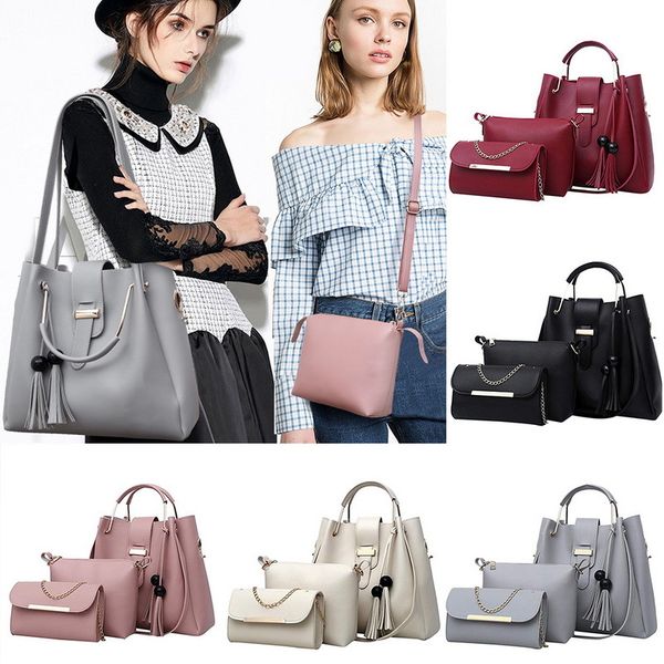 

3pcs/set handbags women solid color handbag female shoulder bag travel shopping ladies crossbody bag