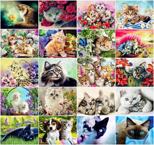 

azqsd diamond mosaic cat diamond painting animal rhinestone diy full square round diamond embroidery home decoration gift