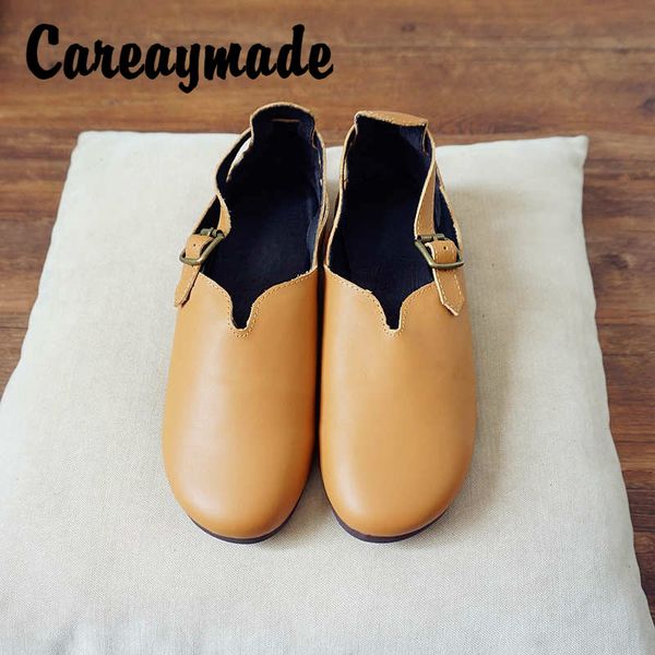 

careaymade-handmade genuine leather women's soft bottom retro artistic shoes,retro literary style round head single shoes, Black
