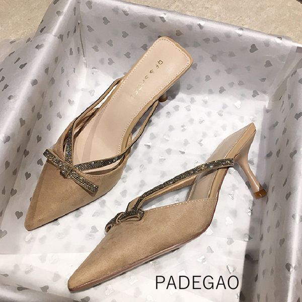 

2020 women's slippers balck butterfly-knot summer high heel slippers outside official women, Black