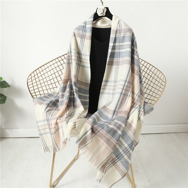 

2020 plaid cashmere scarf women winter warm shawls and wraps bufanda thick blanket scarves hijab, Blue;gray