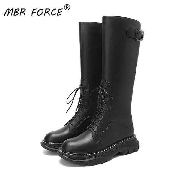 

mbr force new genuine leather british style height increased classic knee high motorcycle boots shoes women ladies high quality, Black