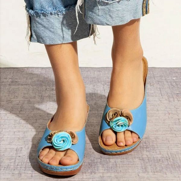 

summer women sandals flower wedges ladies open toe casual shoes platform flip flops wedge sandals beach shoes women sandalia, Black