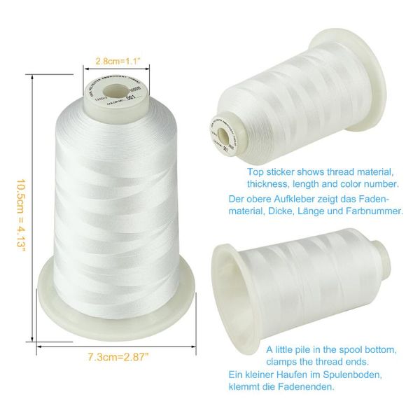 

simthread polyester embroidery machine thread 5000m huge spools 120d/2, Black;white