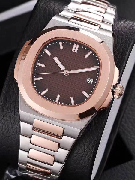 

19 colors mens watch automatic self wind glide sooth second hand sapphire glass silver and rose gold watches wristwatch, Slivery;brown