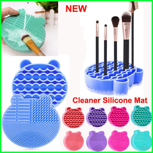 Maquiagem Silicone escova Cleaner Mat 2 em 1 escova de limpeza Pad com escovas Secagem Titular Tray Cosmetic Brushes Scrubber Mat lavagem Ferramenta