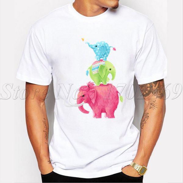 

2019 men's fashion elephants printed t-shirt summer colorful cartoon cool fashion tees