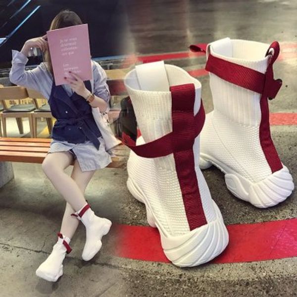 

2020 new socks shoes all-match casual women's trendy shoes flying woven high thick-soled women's, Black