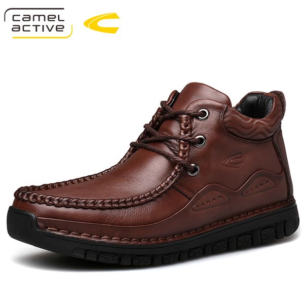 

camel active new outdoor men winter boots genuine leather wool warm boots walking footwear snow ankle motorcycle, Black