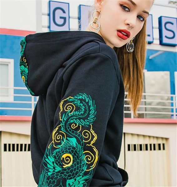 

pocket mens womens hoodies casual couples clothing dragon embroidery mens womens designer hoodies fashion panelled big, Black