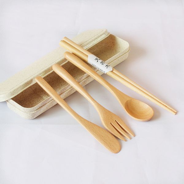 

5pcs kitchen utensils cutlery set wooden spoon with storage case dinnerware