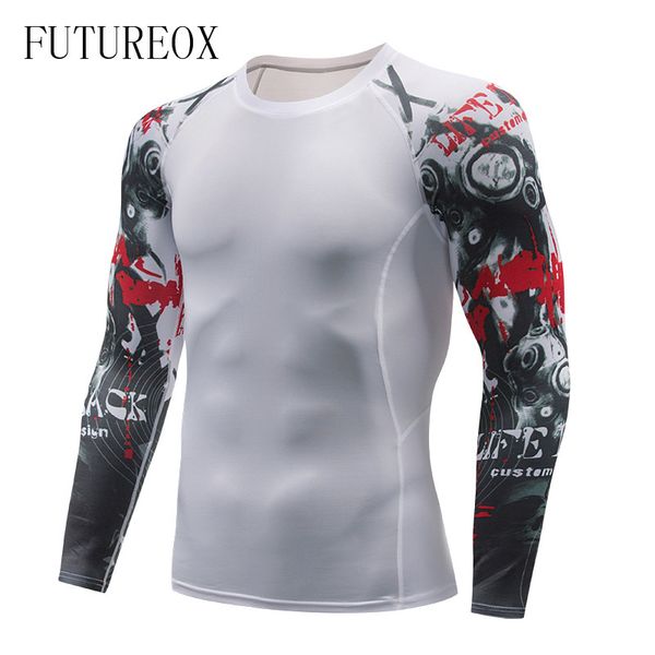 

new fitness mens 3d prints long sleeves t-shirt thermal muscle base layer rushguard compression shirts mma male fix gear, White;black