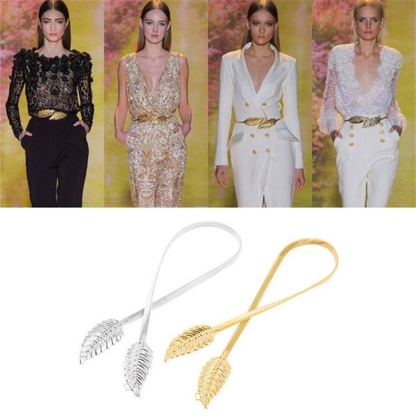 

women belts leaf shape belt metal leaves cummerbund clasp front stretch waistband gold silver elastic waist, Black;brown