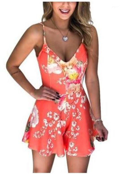 

high waist deep v neck spaghetti straprompers casual female clothing summer women designer jumpsuits flora printed, Black;white