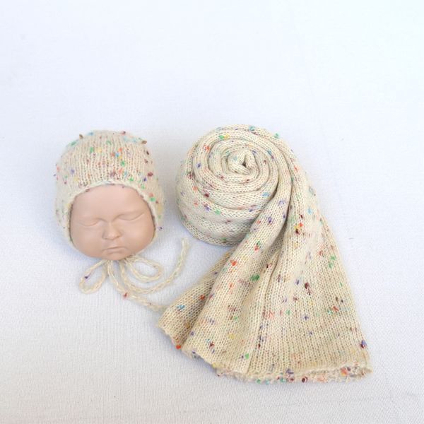 

vintage newborn knit stretch wrap bonnet set crochet beige baby fabric blanket pgraphy prop newborn bonnet prop, Slivery;white