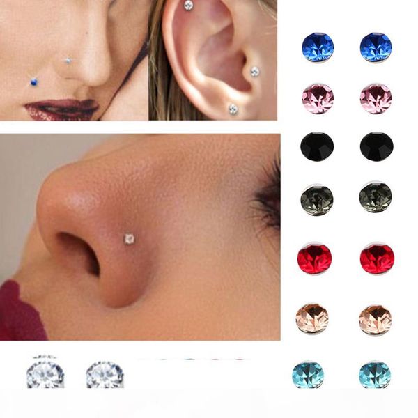 

crystal magnetic stud earring fake magnet nose ear lip stud non piercing tragus nose stud 8 pairs pack, Silver