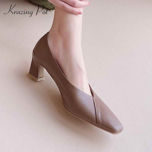 

dress shoes krazing pot gladiator natural leather simple design streetwear square toe thick high heel slip on pretty girls women pumps l19, Black
