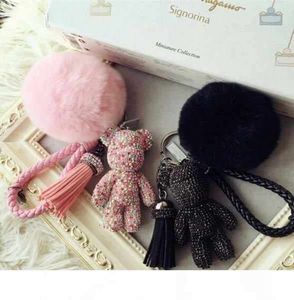 

luxury cute bling full cz rhinestones gloomy bear keychain car key chain ring pendant for bag charm ale gifts, Silver