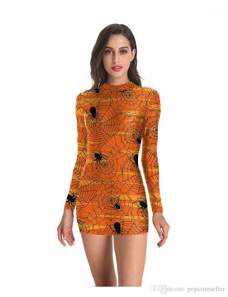 

3d digital print spider slim party dresses womens long sleeve apparel halloween women new designer dresses sexy, White;black