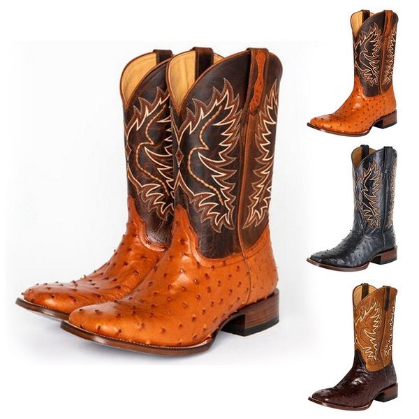 

2020 western cowboy boots для женщин остроконечных toe дамы тиснение замша кожа обувь mid-теленок коренастых клиньев boots botas mujer, Black