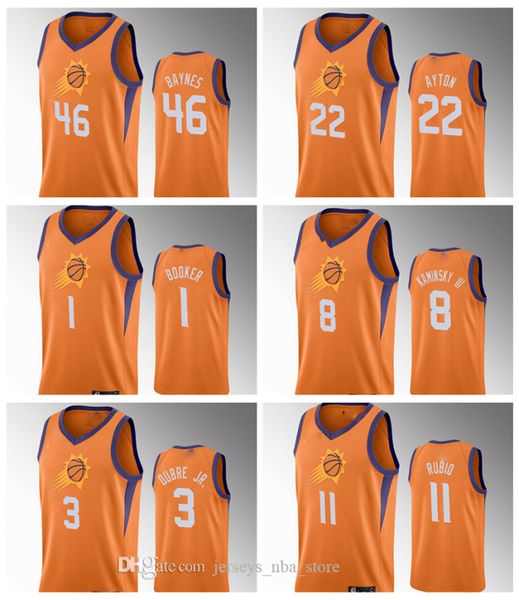 

phoenix suns men devin booker orange basketball jersey kelly oubre jr.ricky rubio frank kaminsky iii deandre ayton jamal crawford, Black;red