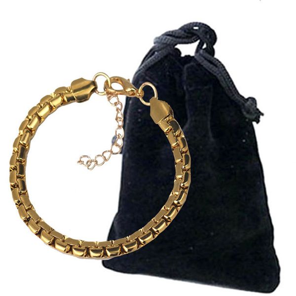 

stainless steel link chain bracelet gold color hiphop style for men, Black