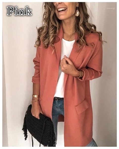 

autumn new ladies jackets solid color commuting long sleeved lapel neck casual womens outerwears cardigan womens jackets, Black;brown