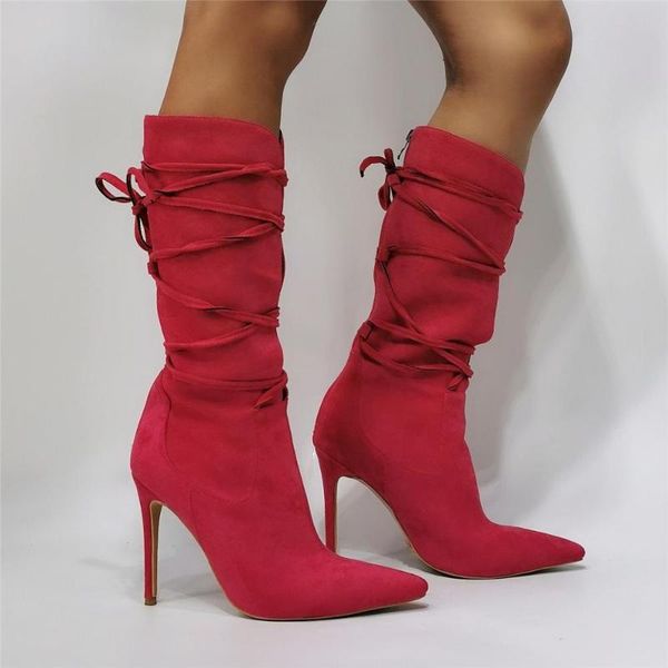 

disploot new woman fashion dark red knee high boots lady pointed toe lace up high heel long boots 100% real ps, Black