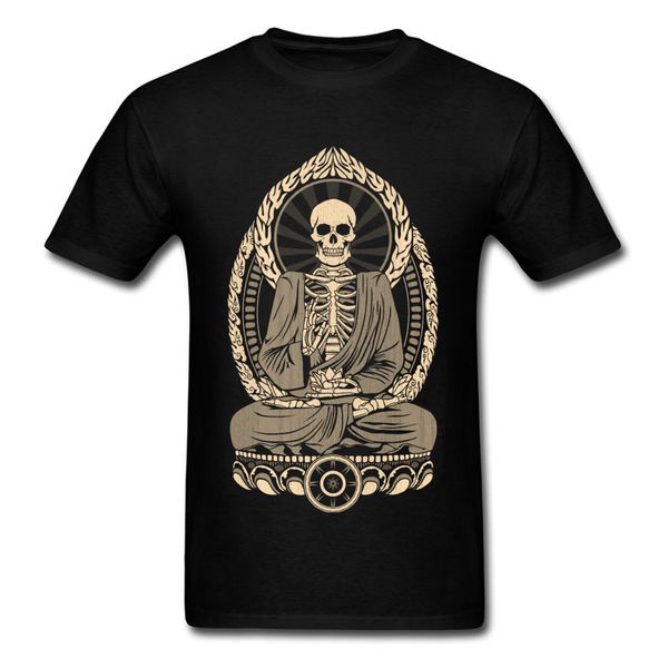 

starving buddha skeleton t-shirt print men t shirt aged skull tshirt unique design clothing black cotton tees