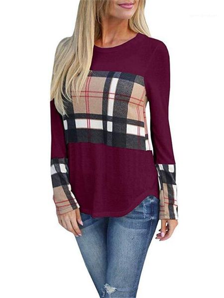 

luxury long sleeve women casual loose t shirts womens designer plaid printed tshirt fashion, White