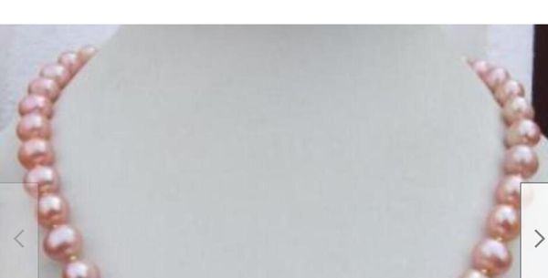 

natural 18" 36" 9-8mm pink pearl necklace yellow clasp, Silver