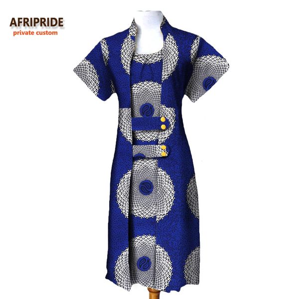 

африканская осень 2 шт костюм для женщины afripride короткого рукава длина телят пальто + рукава о-шее длина теленка платье a722636, Black;gray