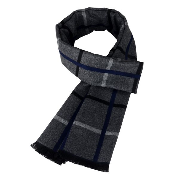 

windj warm cashmere scarf men plaid grey muffler for winter, Blue;gray