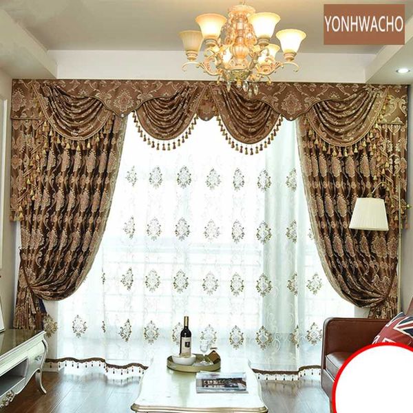 

custom curtain thick european jacquard window screens bay windows cofee cloth blackout curtain valance tulle panel c347
