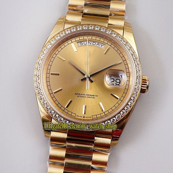 

eternity ewf 36mm 128348 128238 cal.3255 automatic 118349 mens watch gold dial 18k gold diamonds inlay case steel bracelet iced out watches, Slivery;brown