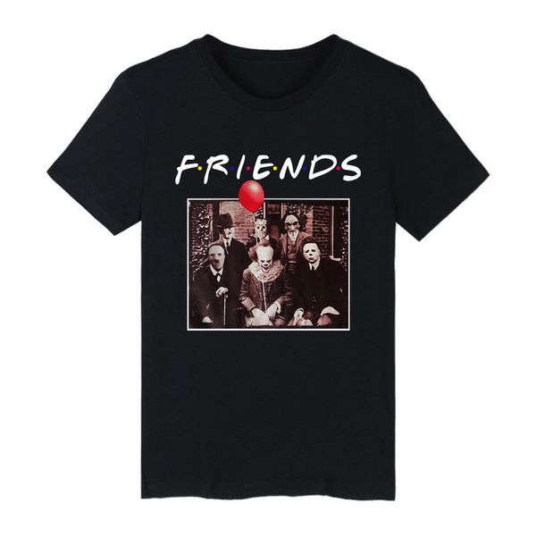 

2020 horror friend pennywise michael myers halloween short sleeve men's t-shirt clown horror print men's top, White;black