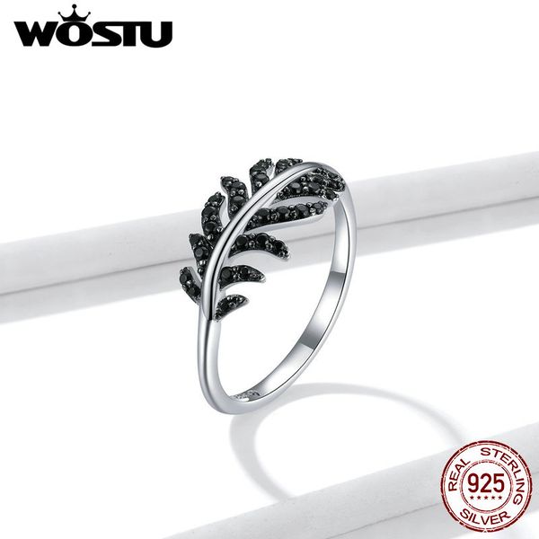 

wostu wedding minimalist ring 925 sterling silver retro feather ring for women anniversary fashion silver jewelry gift fnr131, Golden;silver
