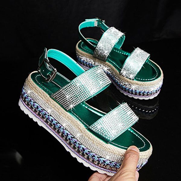 

2020 fashion summer women sandals platform sandals rhinestone woven sole outdoor slides kawaii casual ladies slippers, Black