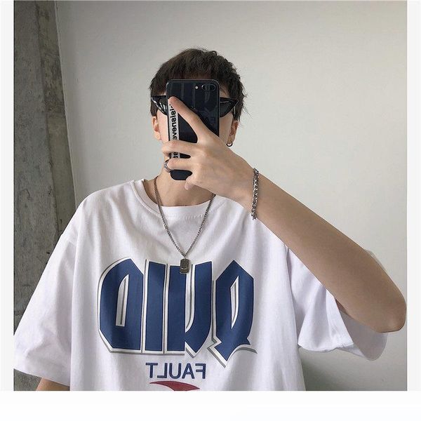 

the trend of loose short-sleeved t-shirt men round neck cotton wild wind harbor compassionate ins casual short-sleeve t-shirt, White;black