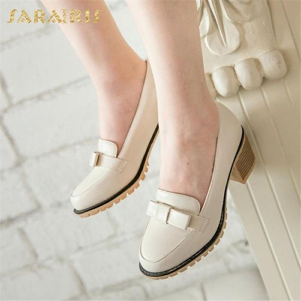 

dress shoes sarairis 2021 arrivals large size 43 chunky heels concise lady pumps female sweet bowtie platform office women, Black