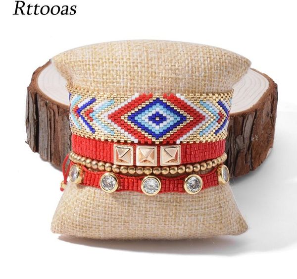 

rttooas rainbow miyuki beads bracelets women fashion red rivet charm bracelet handmade woven geometric female jewelry 2020003, Golden;silver
